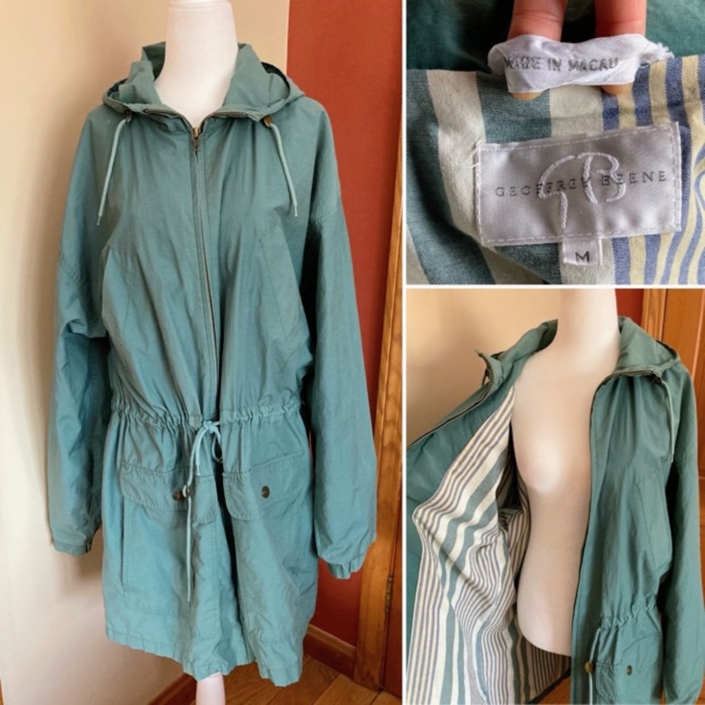 Vintage 90s Geoffrey Beene Women's Teal Green Windbreaker Jacket Size Medium